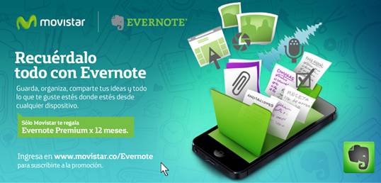 Clientes Movistar podrán disfrutar de Evernote Premium sin costo
